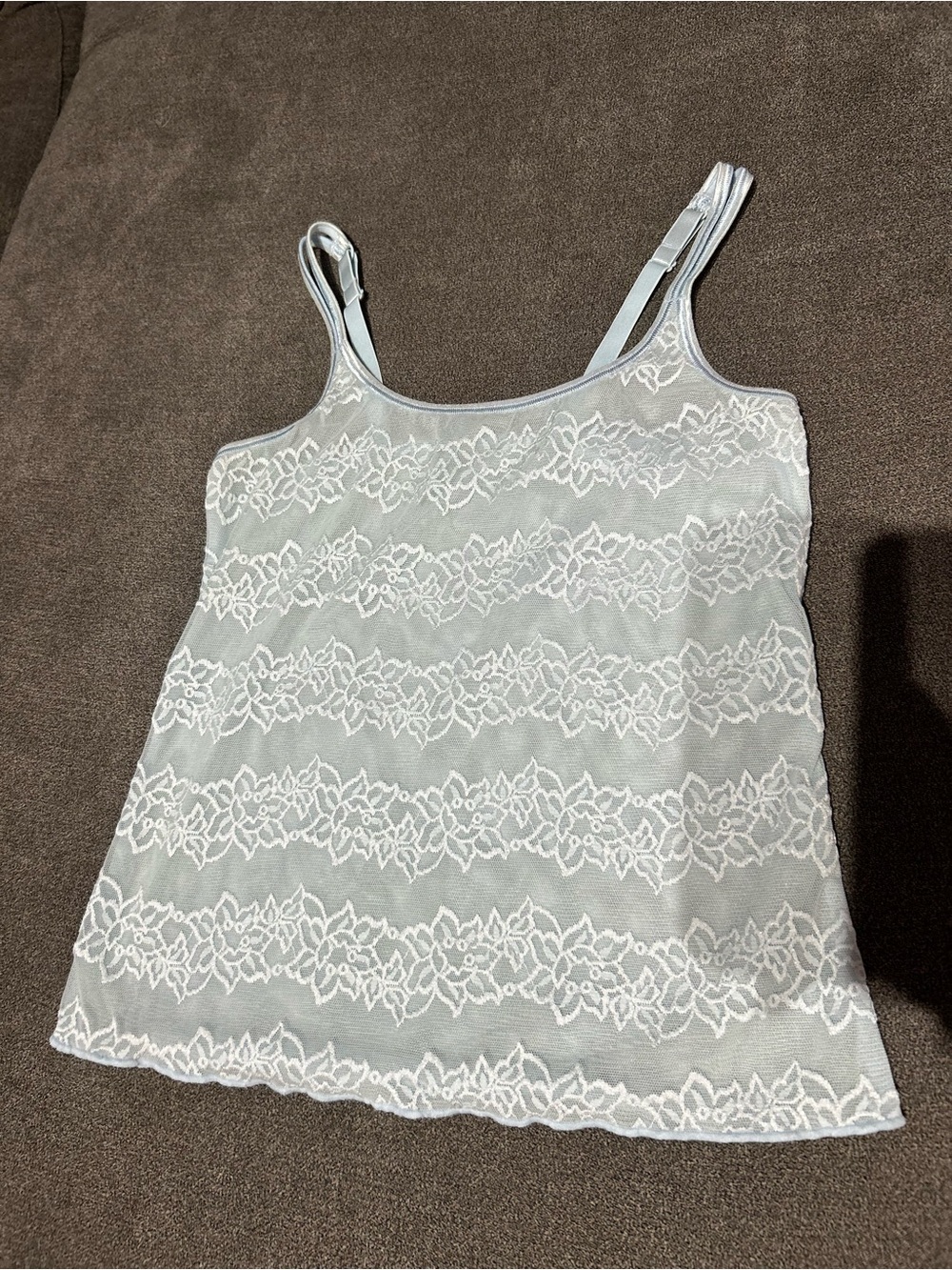 Vintage XS Light Blue Lace-Overlay Camisole Top with Sheer Back